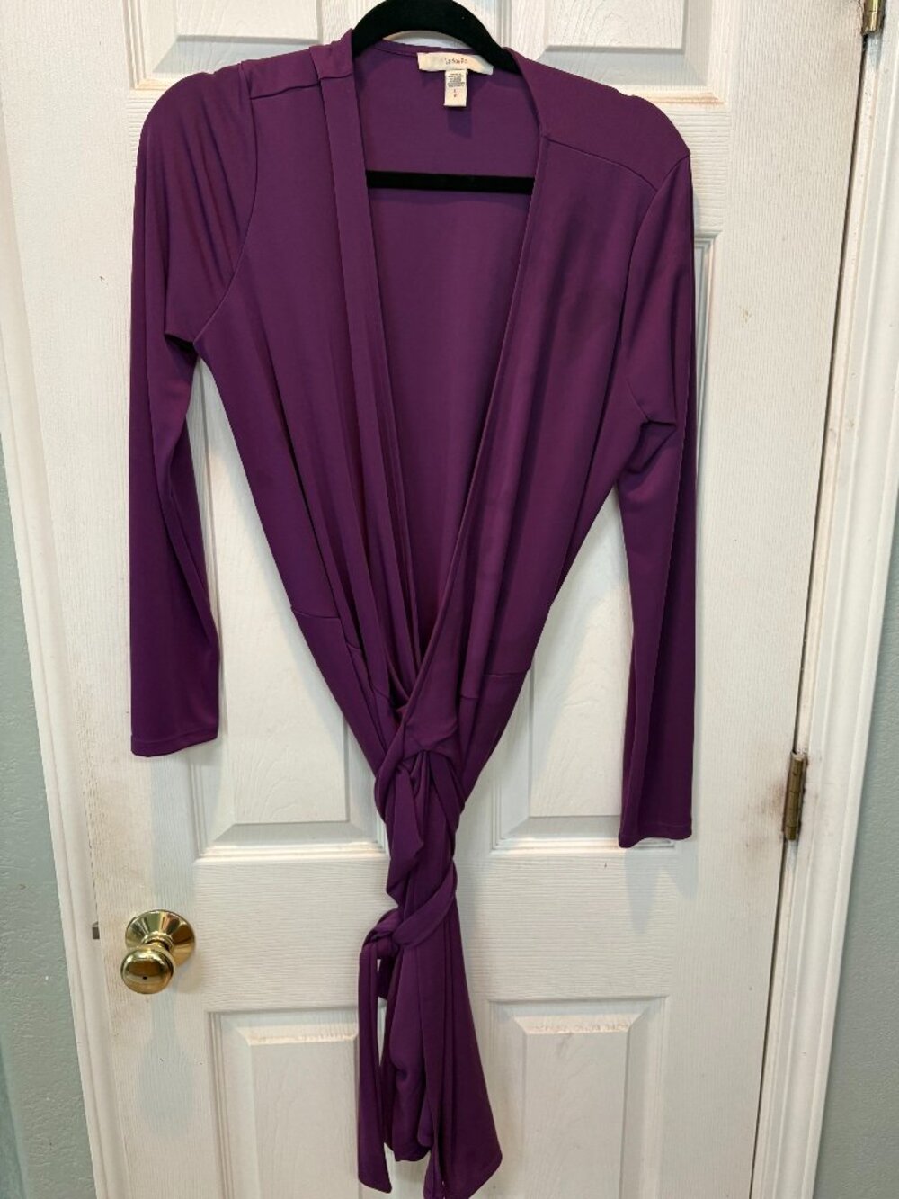 🛍️ Lark & Ro Purple Wrap Dress Large Long Sleeve Knee Length